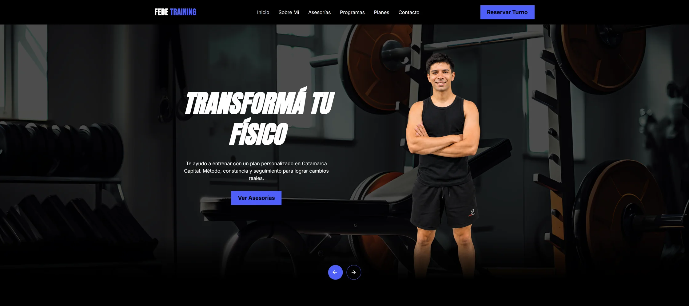 Página de Fede Training para asesorías de entrenamiento personal